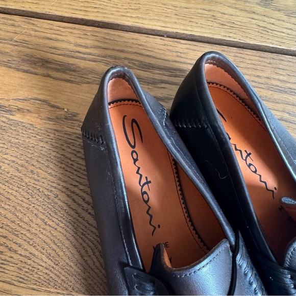 Santoni‎ Dark Brown Leather Loafers Made in Italy - Picture 3 of 16